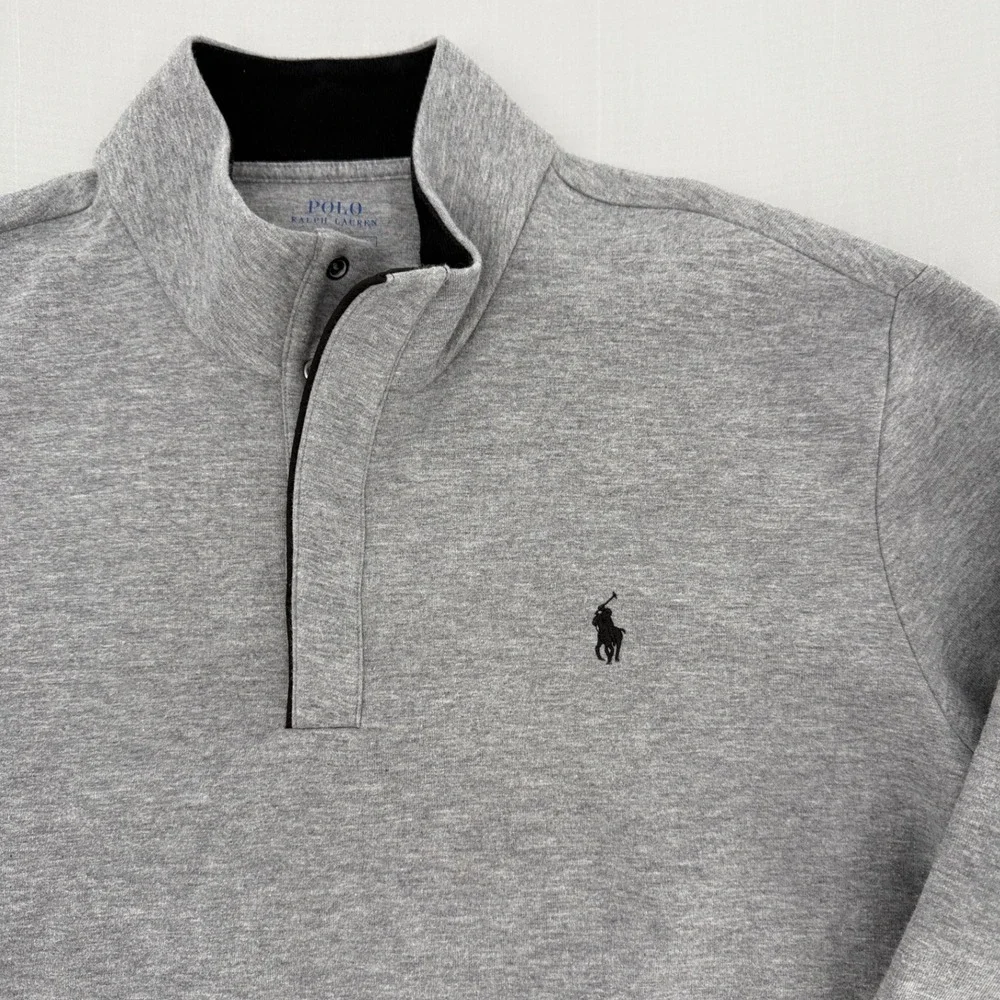 Polo Ralph Lauren Mens XL Heather Grey Mock Neck Snap Button Pullover Sweatshirt